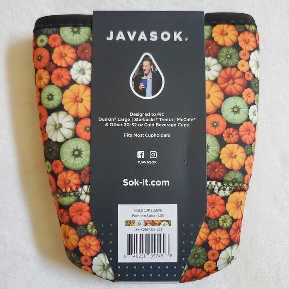 NIP New Java Sok Large Pumpkin Spice Neoprene Cold Cup Sleeve Sold Out - Picture 3 of 6